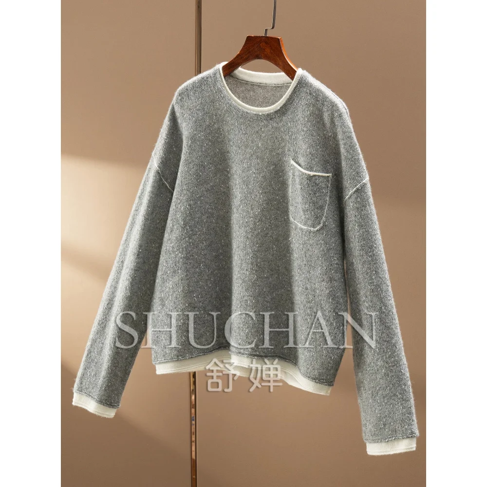 Lazy Penny Luxury Silk Cashmere Color Dot Flower Yarn Crew Neck Sweater Women's 74W5 Casacos De Inverno Feminino