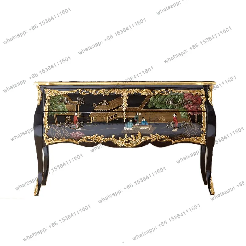 French retro entrance storage cabinet solid wood European court three-dimensional flower painted character decorative cabinet