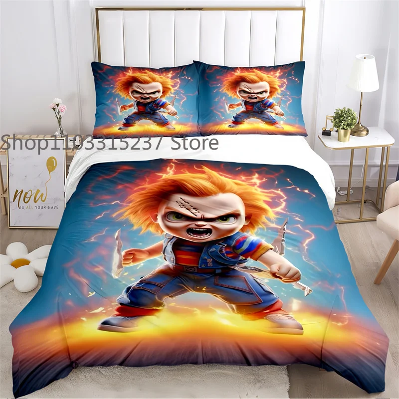 

CC-Chucky Movie LOGO Poster Children Duvet Cover Sets Printed Bedding Set Double Queen King Size 2/3pcs,Bettbezug