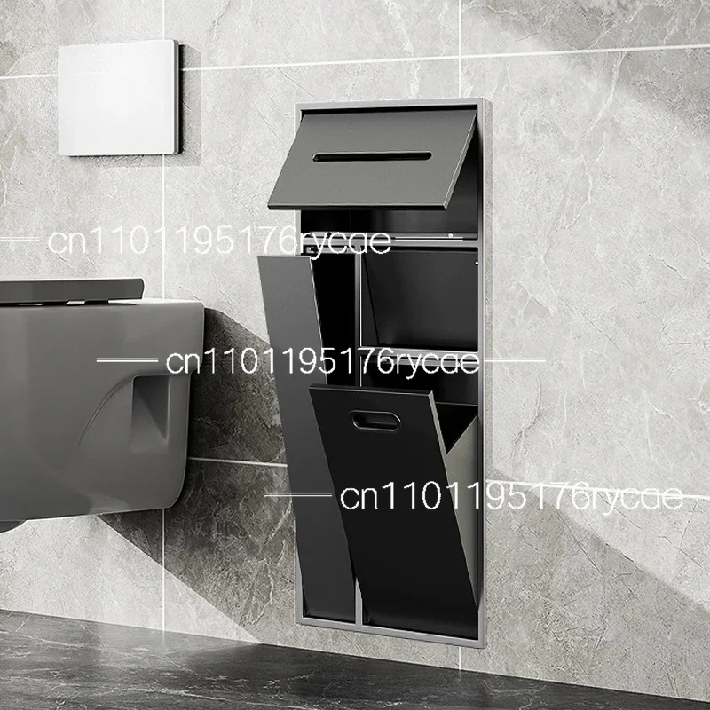 Toilet Brush Multifunctional Trash Can Shelf Toilet Inserted Cabinet Stainless Steel Inserted Toilet Niche Inserted