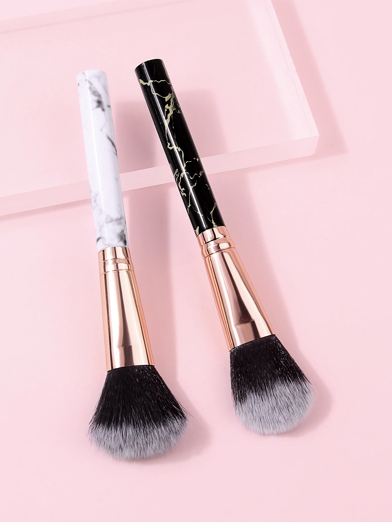 2PCS Soft Fluffy Blush Brush Set, Marble Handle, Skin‑Friendly Face Makeup Tools for Natural Blending