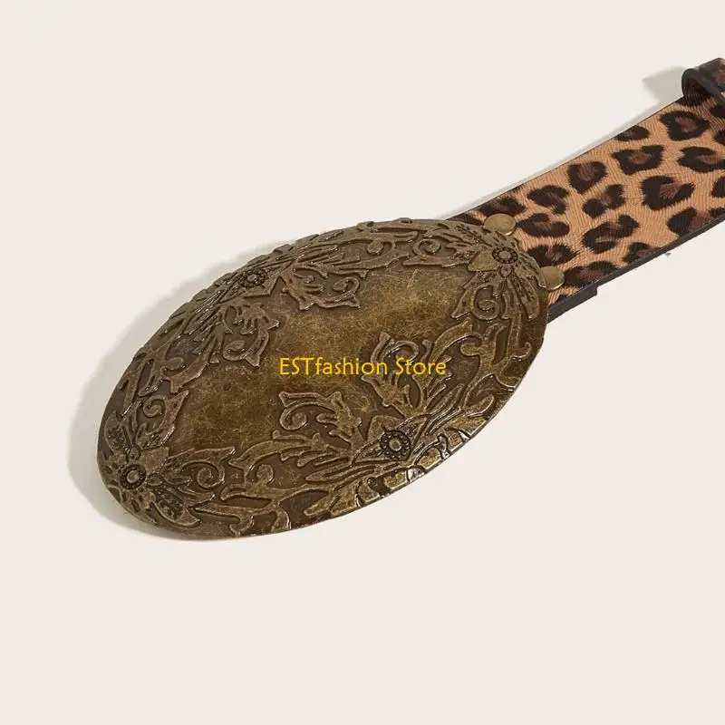 Y5GC Trendy Leopard Print Waist Belt for Women Girls PU Leather Waist Cincher Waistband for Daily Wear or Special Occasion