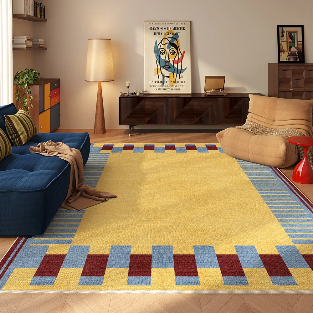 VIKAMA Mid Century Yellow Striped Rug Non-slip Soft for Living Room Home Decor