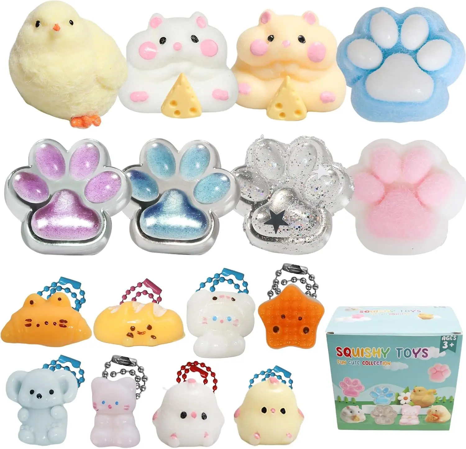 

Набор из 16 мягких игрушек-антистресс для детей 4-12 лет, игрушки для снятия стресса, для сундуков с сокровищами в классе и подарков на день рождения