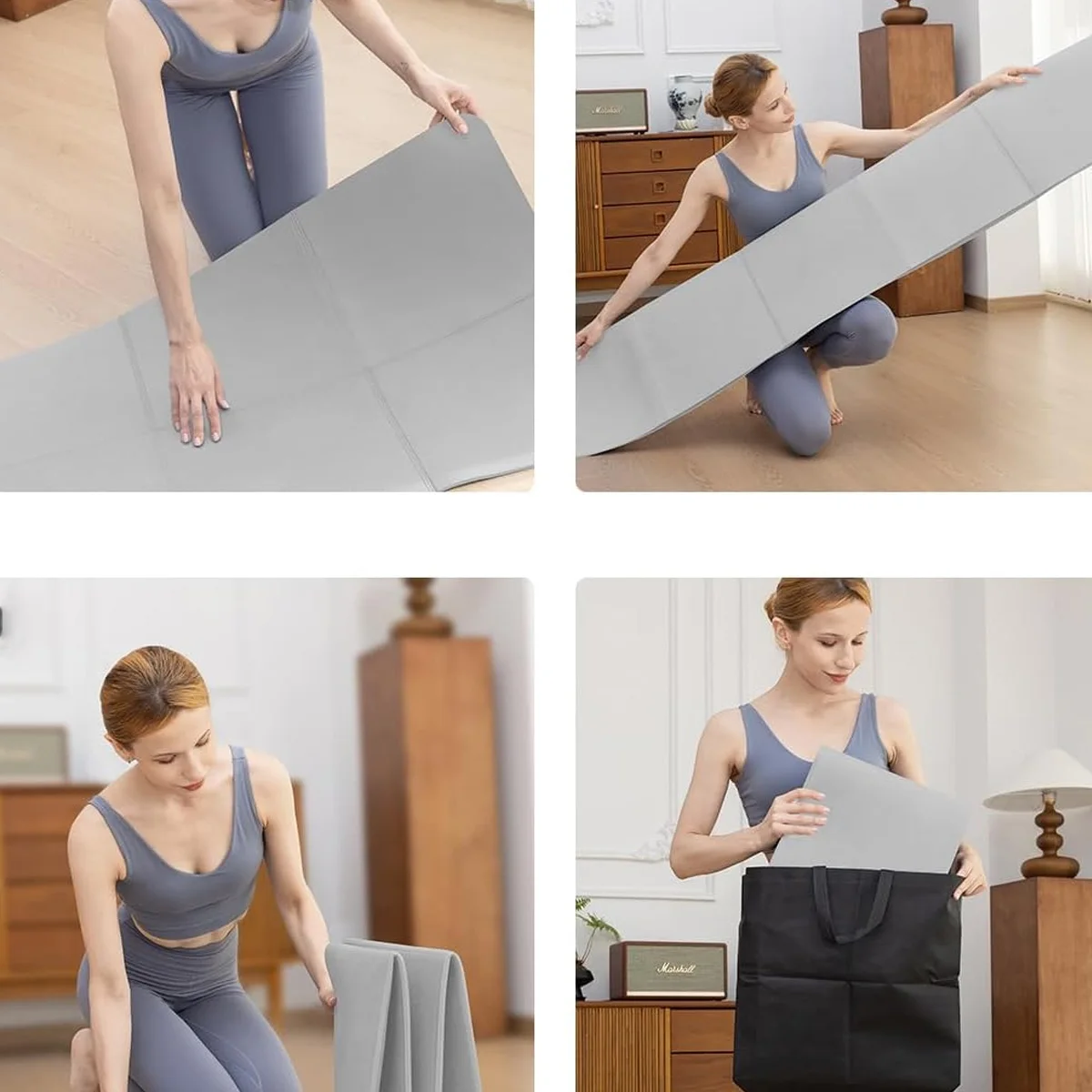 Foldable yoga mat Eco-friendly TPE foldable travel fitness mat double-sided non-slip Yoga Pilates workout delivery shopping bag