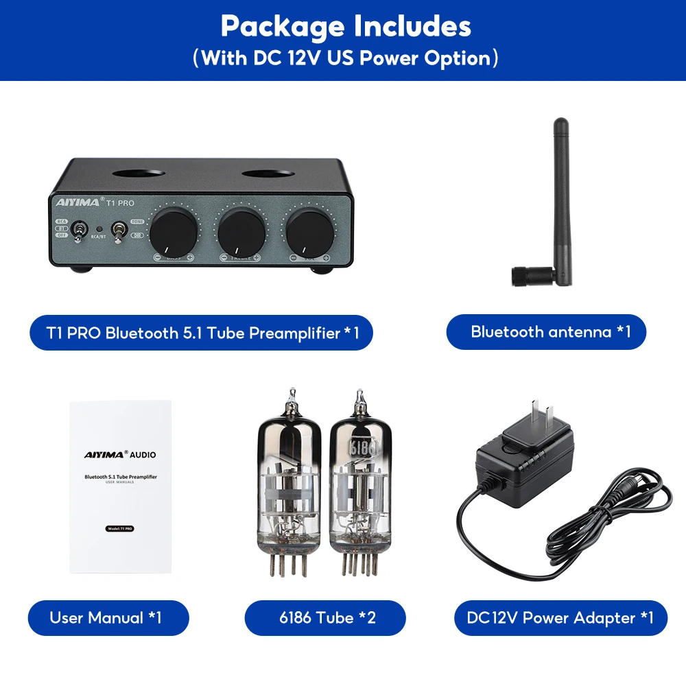 AIYIMA T1 PRO 真空管プリアンプ Bluetooth 5.1 QCC3040 APTX-HD対応