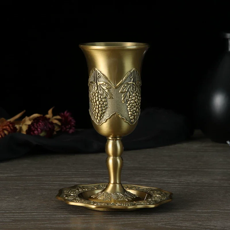 European old wine glass alloy antique wine set goblet Baijiu cup red wine glass gift shooting props retro ornament