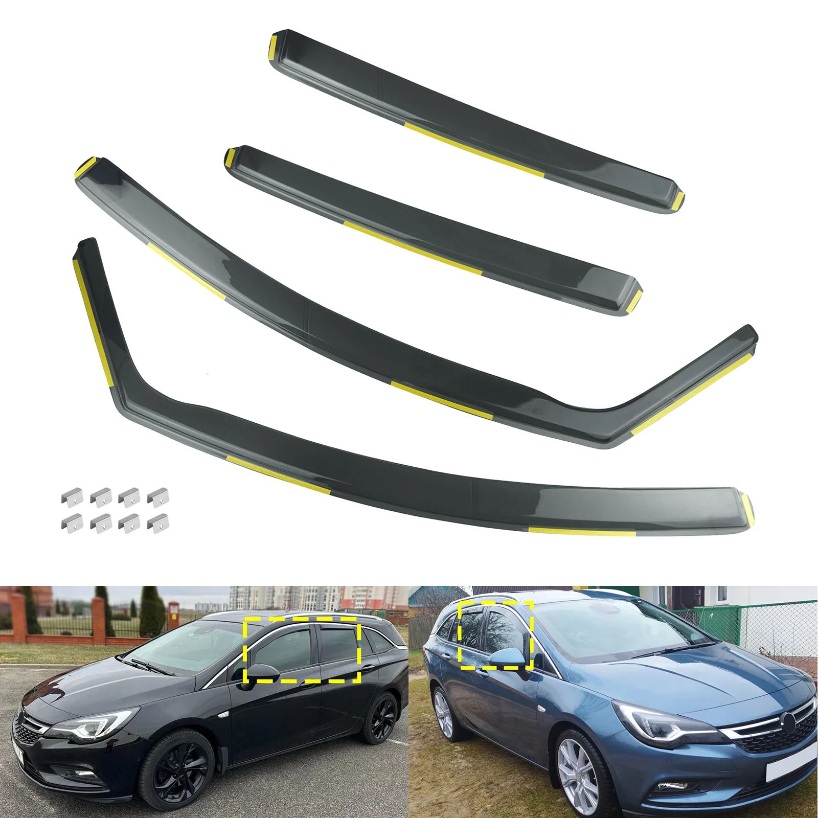 Image of 4 Stück Getönte Seitenfenster-Windabweiser Regen- und Sonnenschutzfolie Transparent für Vauxhall Opel Astra K Mk7 B16 2015-2022