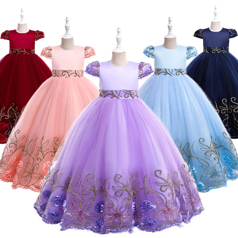 

Elegant Girl Lace Floral Embroidered Children's Long Wedding Bridesmaid Dresses Formal Occasion Graduation Ceremony Prom Gowns