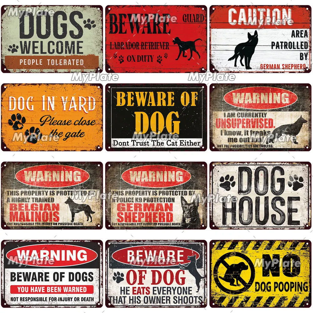 [MyPlate] Warning Dogs Rules Wooden Sign Wood Plaque Plate Painting For Pub Bar Home Wall Decoration Poster Gift Custom Made