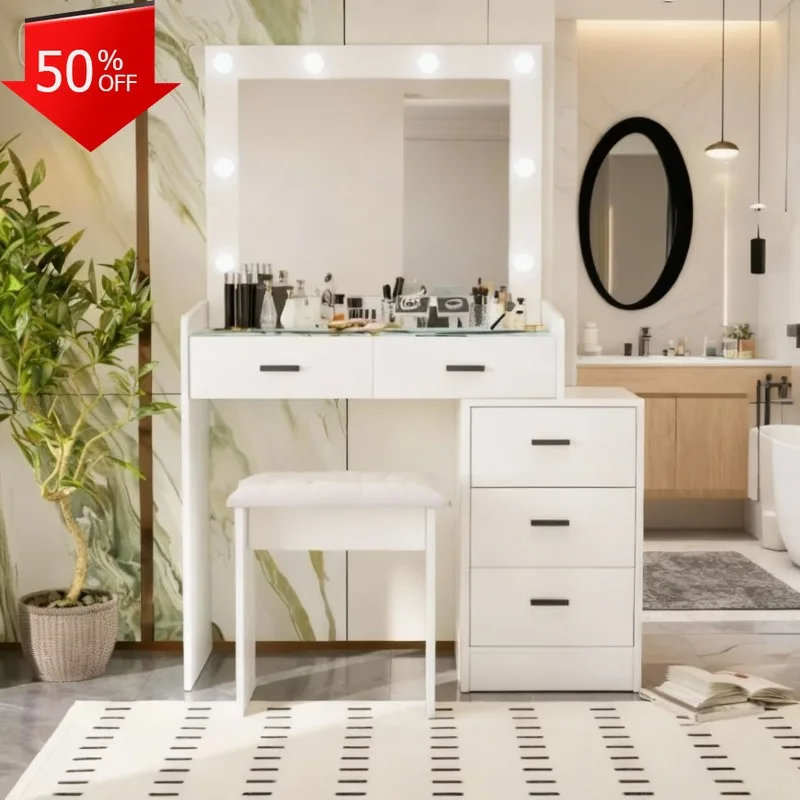 

Bedroom Dressing Table Vanity Makeup Organizer with Drawers Furniture Storage Cabinet Dresser Drawers Quarto White Color