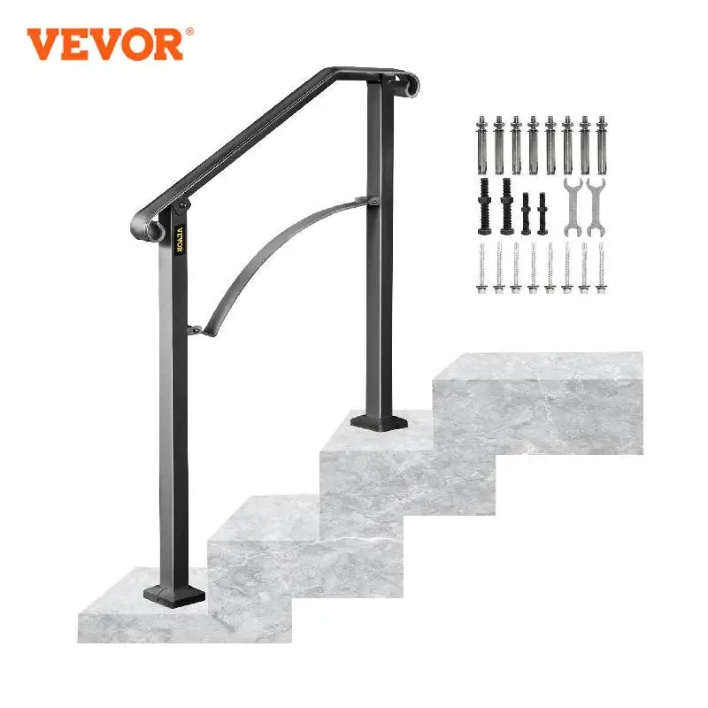 

VEVOR Handrail Arch Railing White Fits 1 Or 5 Steps Stair Rail Wrought Iron Hand Rails With Installation Kit For Outdoor Steps