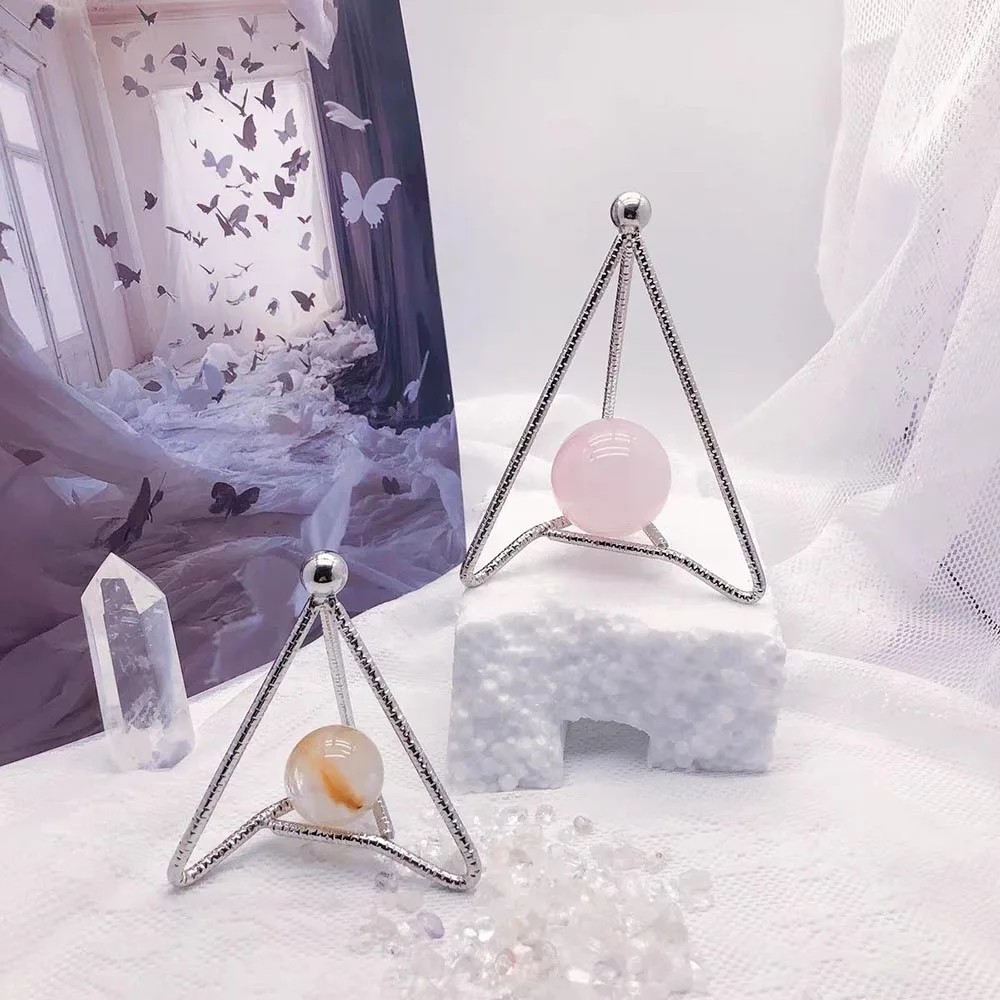 Geometric Pyramid Crystal Ball Stand Metal Triangle Display Base Sphere Holder Mineral Specimen Decor
