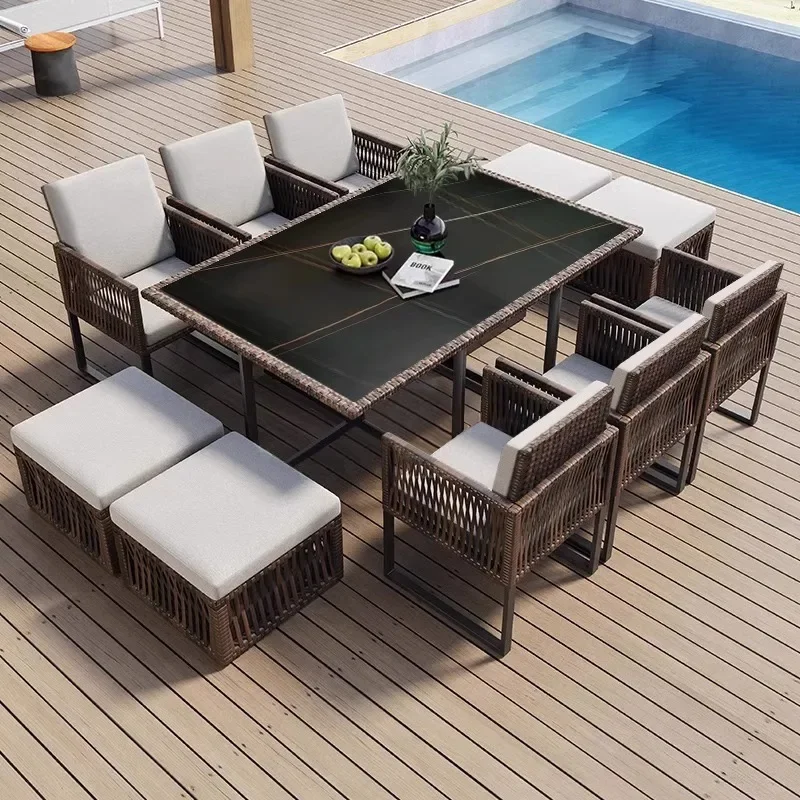 Outdoor tables and chairs, courtyard, outdoor, garden rattan chairs, combined waterproof and sunscreen, open-air terrace