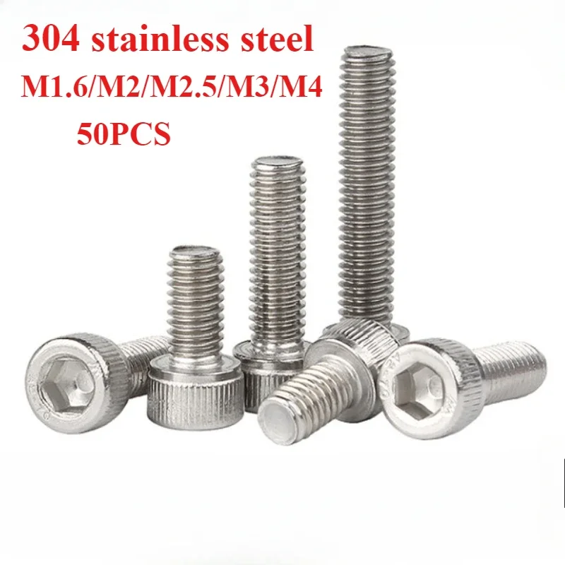 

50PC Fine Thread Allen Cup Head Screw M1.4/M1.6/M2/M2.5/M3/M4 304 Stainless Steel Hex Socket Bolts Computer 3/8 Hexagonal Screw