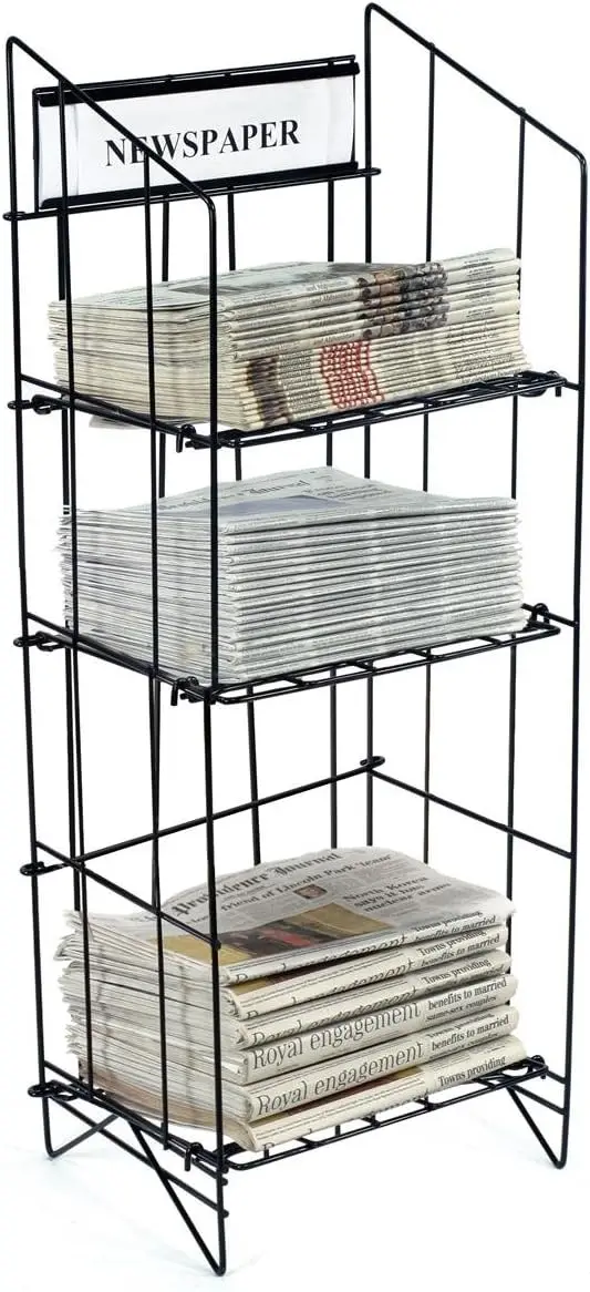 

43-inch-Tall Wire Newspaper Display Rack Stand with 3 Shelves, 15.75 x 13.5 - Black