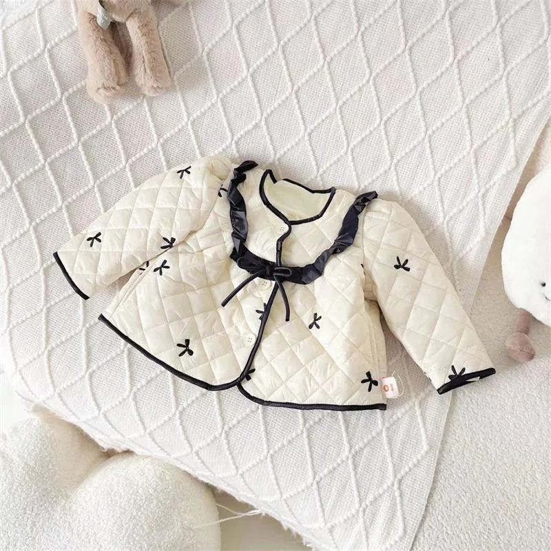 

Girls Bow Down Jackets Kids Winter Cotton Coats Children Autumn Fashion Clothing Baby Children Warm Casual Outwear 1-6 Years Old