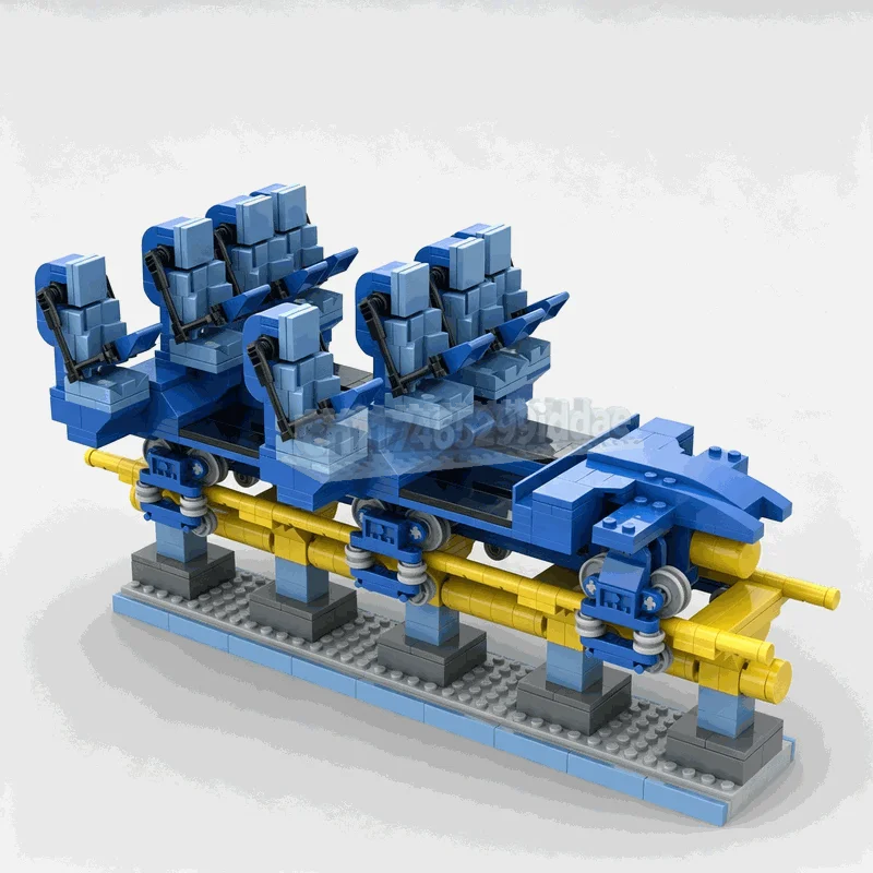 1086PCS Blue Yellow Roller Coaster Train Building Blocks Model Theme Park Ride Vehicle DIY Assembly Set Creative Festival Gift