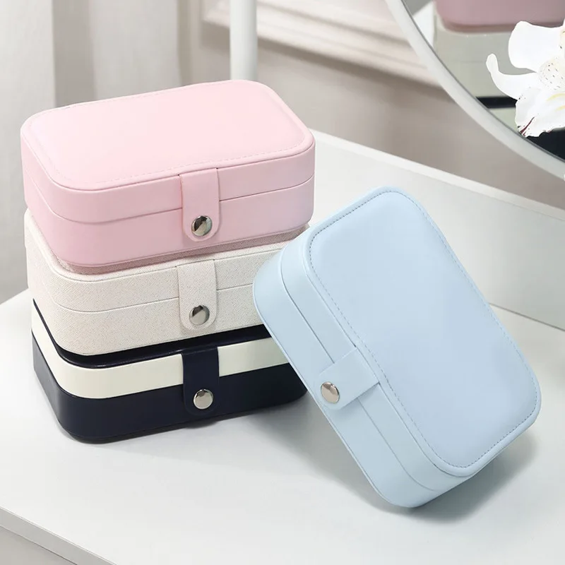 Travel Portable Jewelry Organizer Box Double-Layer Storage Organizer PU Leather Jewelry Trinket Box For Earring Ring Brooch Gift