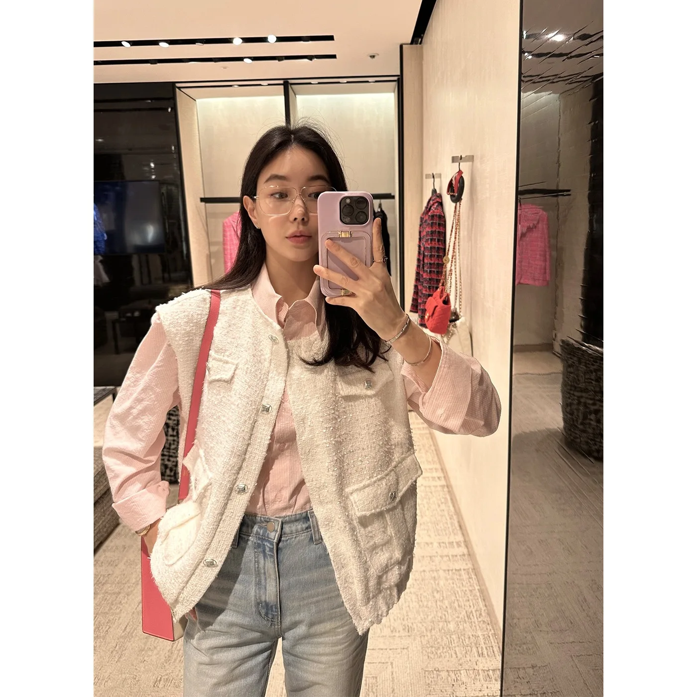 

Womens Vest Spring Korean Loose Pocket Small Fragrant Style Sleeveless Camisole Western-style Daily Solid Color Versatile