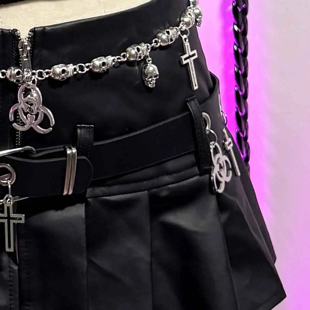 Grunge Fairy Goth E-Girls Emo DIY Teen 2025 Eco Gothic Skirts Hand Made 90s Kawaii Punk Rock Harajuku Chain Y2K Vegan Leather