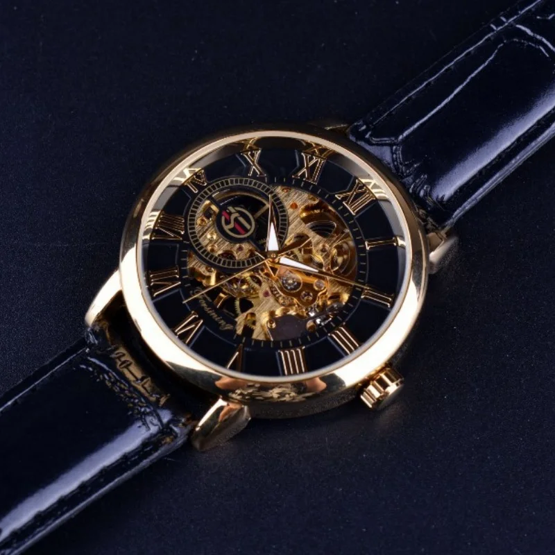 

Forsining 99A Antique Men's Manual Mechanical Watch Luxury Fashion Night Light Black Leather Strap Elegant Men's Clock Gift