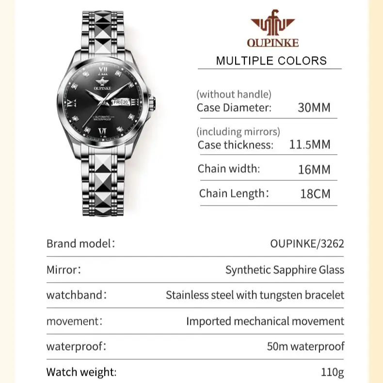 OUPINKE Imported Japan Automatic Movement Watch for Women Sapphire Mirror 50ATM Waterproof Ladies Wristwatch Original 2024 NEW