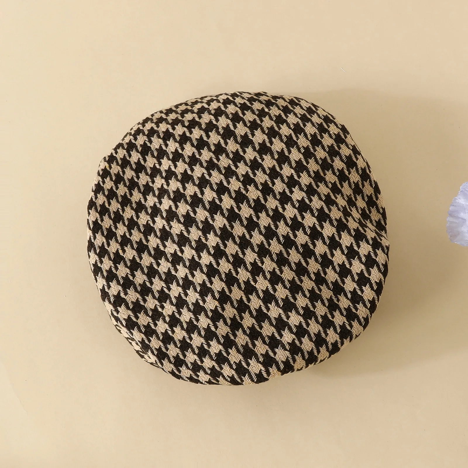 Infant Spring Autumn Long Sleeve Top and Dress Set 6-18months Baby Girl Solid Color Top Houndstooth Half Skirt Beret