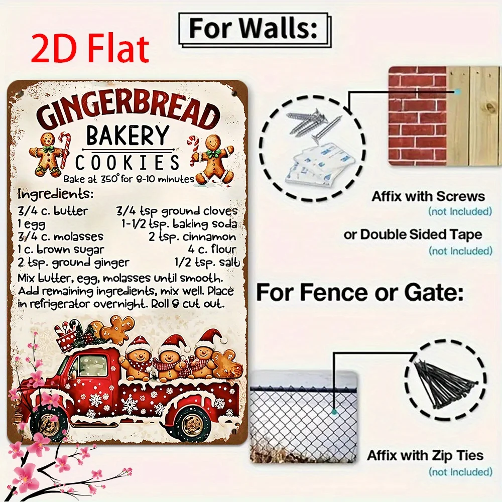  Vintage Gingerbread Cookie Recipe Metal Wall Art - Sign with Festive Men Illustration, Waterproof,Dustproof, Rusti