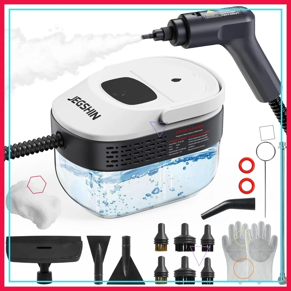 

3-Level Steam Cleaner, 15s Heat-Up, 1.69Qt Tank, High Pressure with 17 Accessories for Kitchen Bathroom Car