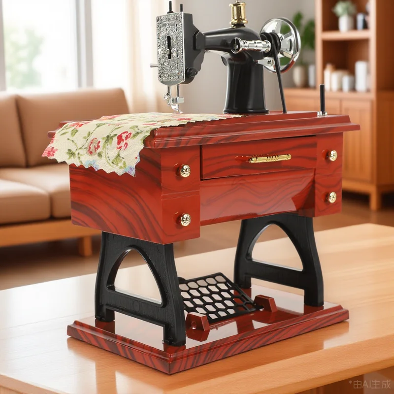 

Vintage Sewing Machine Music Box Retro Design Melodic Ornament Creative Home Decor Gift For Birthday Christmas Wedding