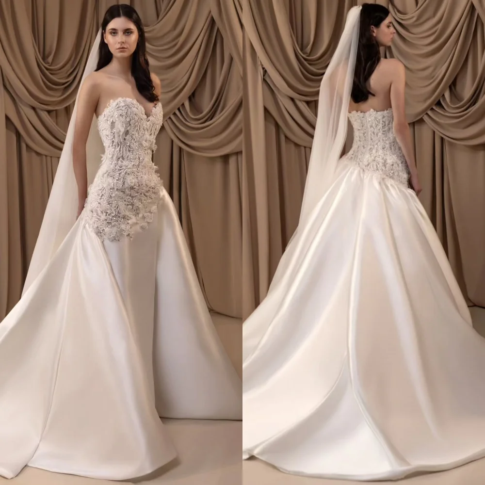 

Customized High Quality Charmeuse Sequined Pleat A-line Strapless Long Dresses Bespoke Occasion Matching