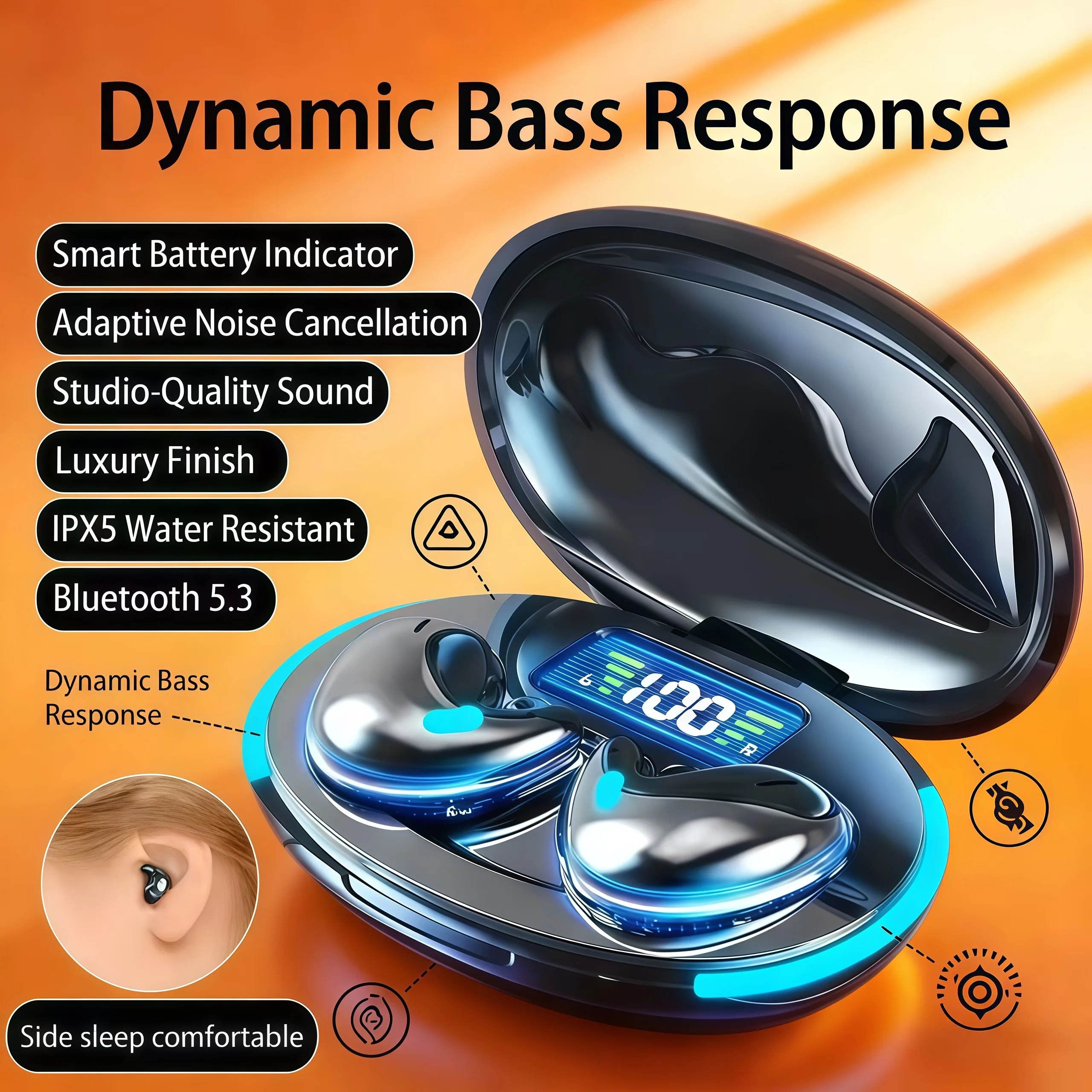 Fones de Ouvido Sem Fio X55 Estilo Novo 2026 com Redução de Ruído para Esportes, Jogos e Sono, Bluetooth 5.0, Fones de Ouvido HIFI Estéreo