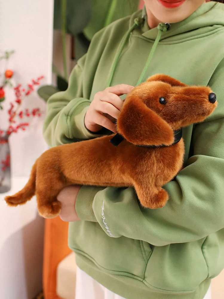 Simulation Dackel Tier Puppe Gefüllte Stehende Hund Welpen Plüsch Spielzeug Braun Schwarz Plushie Männer Geburtstag Geschenk – Detail 4