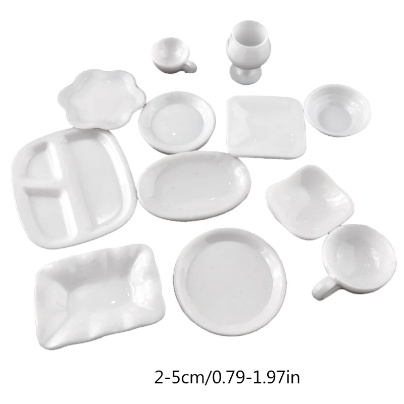 Miniature Dollhouse Kitchen Accessories Set Resin Trays Bowls Tableware Plates Set for Realistic Play for Children Play