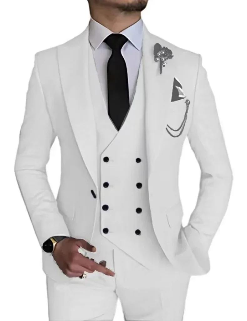 Luxury Men\'s Suit Single Button Business Suit 3-piece Wedding Groom Tuxedo (Jacket+Vest+Pants) Elegant High Quality 2024