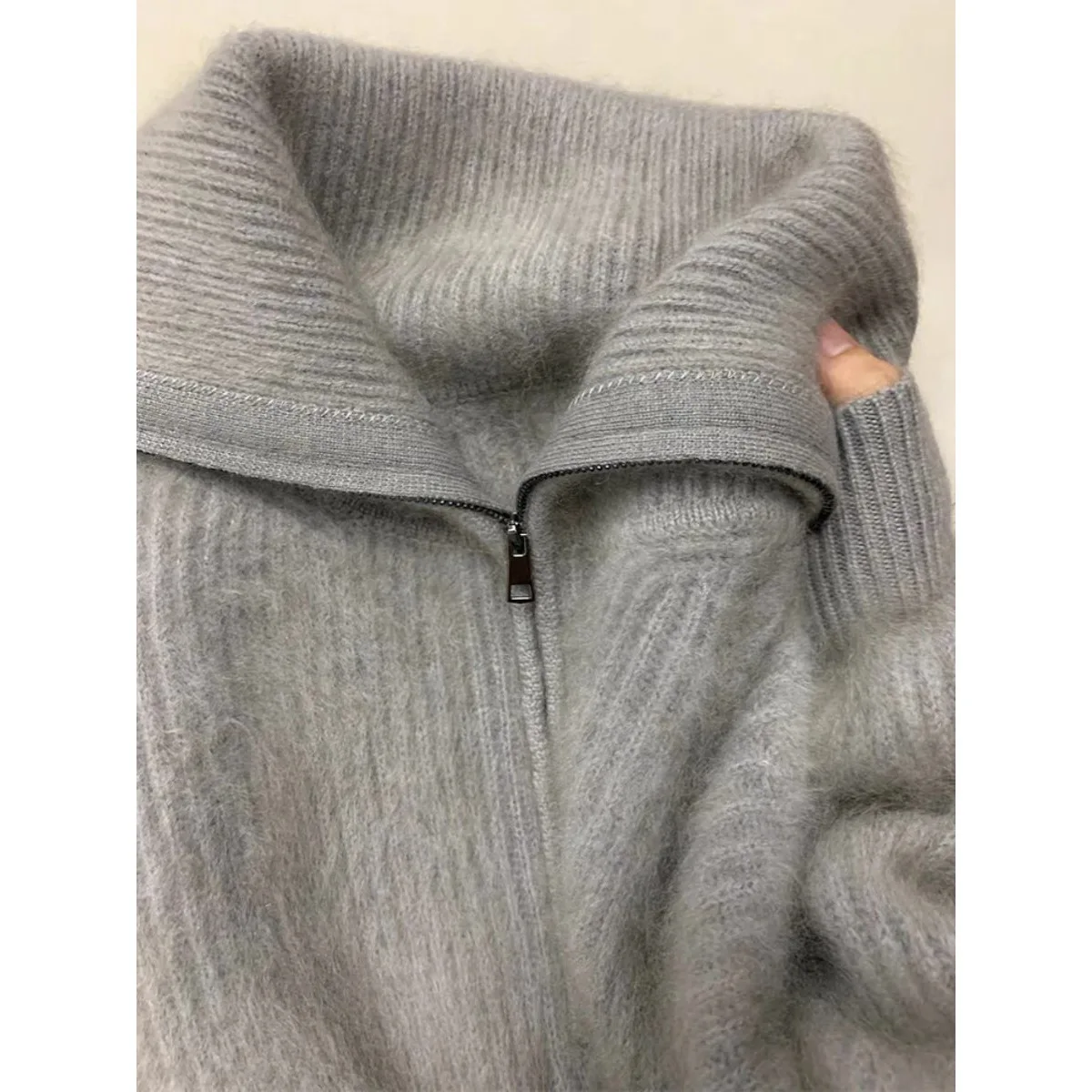 

Maillard волосатый серый свитер на молнии, женский пуловер, свободный ленивый мягкий восковый вязаный топ на осень и зиму