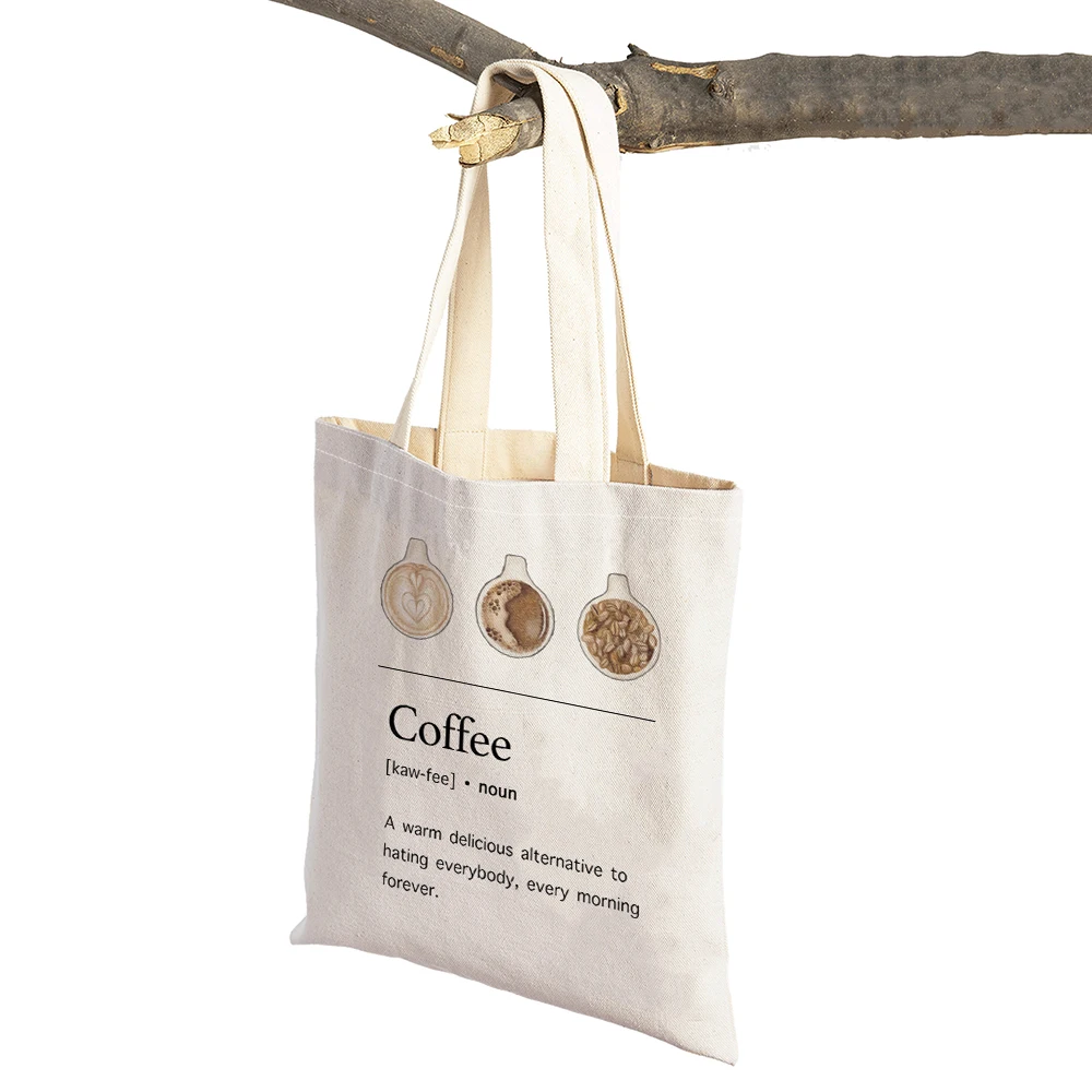 Elegant Coffee Caffeine Cocoa Cup Women Shopping Bags Eco Casual Linen Tote Lady Handbag Reusable Foldable Shopper Bag