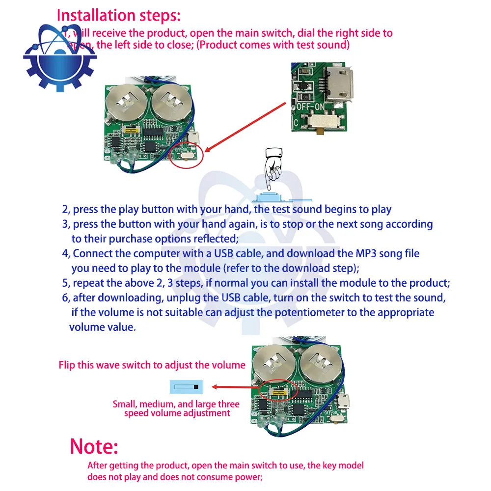 Recordable Sound Module Button Control Sound Chip 8M MP3 WAV Music Voice Player Programmable Board with Speaker for DIY