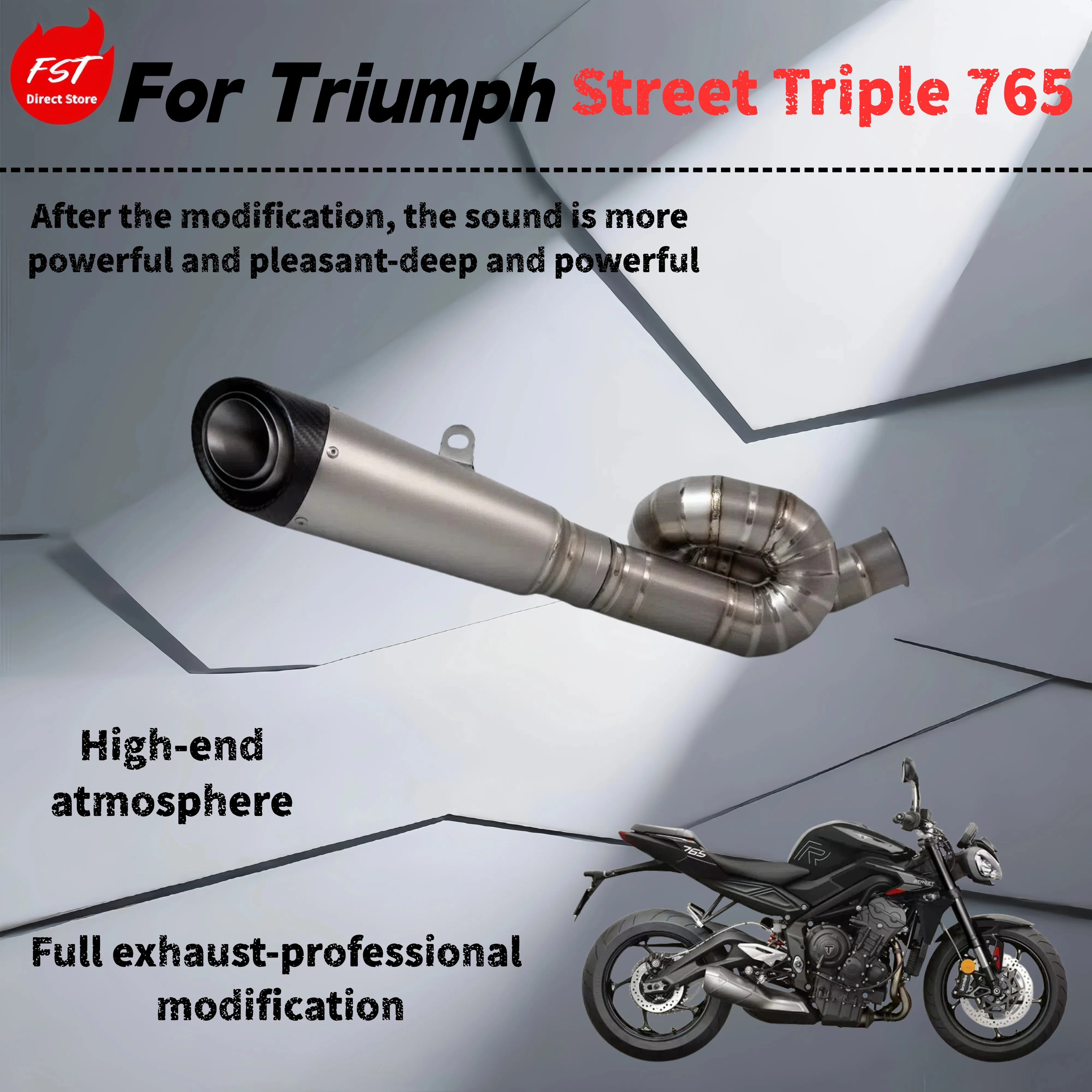 

For Triumph Street Triple 765 - modified mid- and rear-end exhaust pipes - the sound is deep, rich and powerful