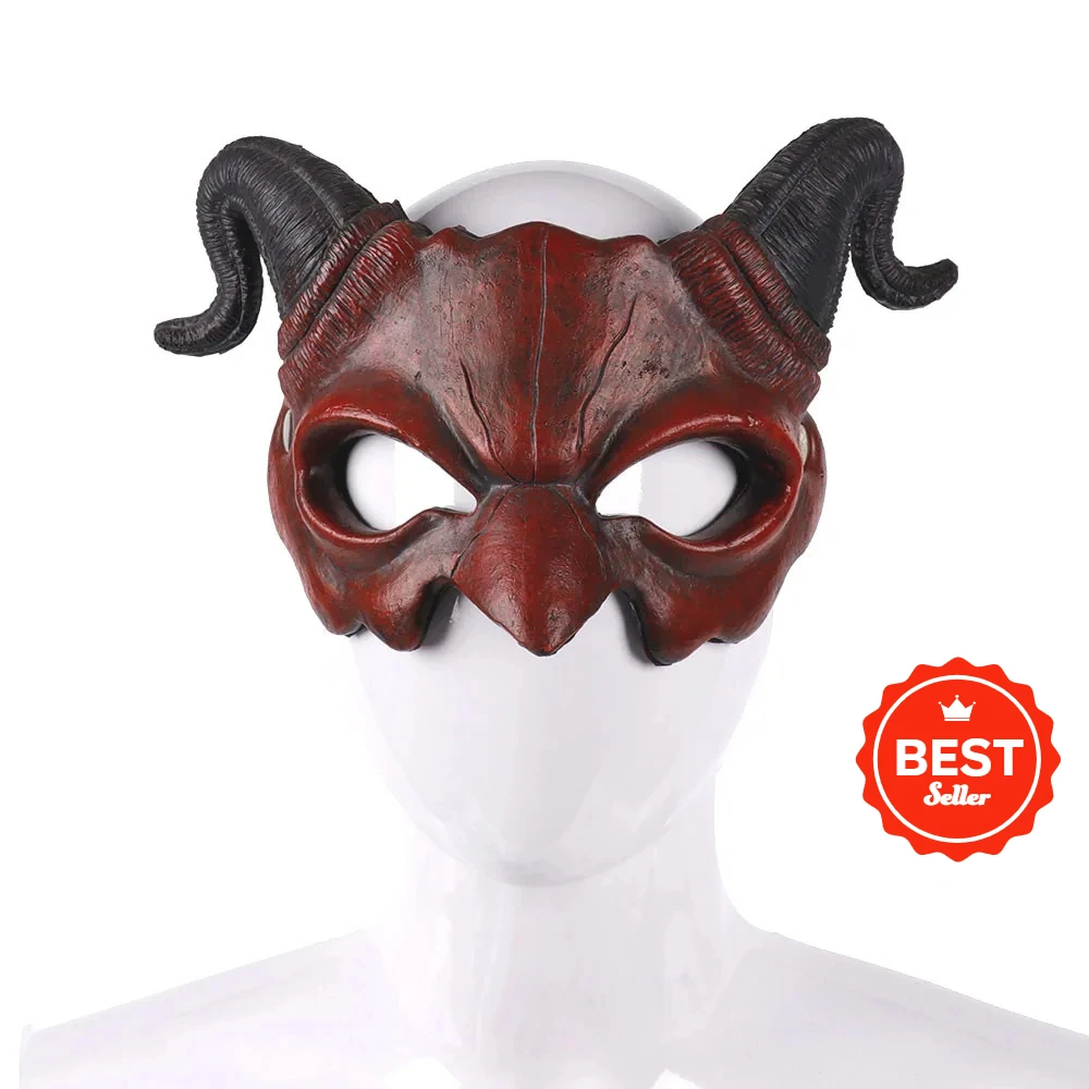Halloween Dämon Maske Hörner Teufel Halbe Gesichtsmaske Party Cosplay Horror Monster Maskerade Gruselige Spukhaus Requisiten PU Maske Dekor