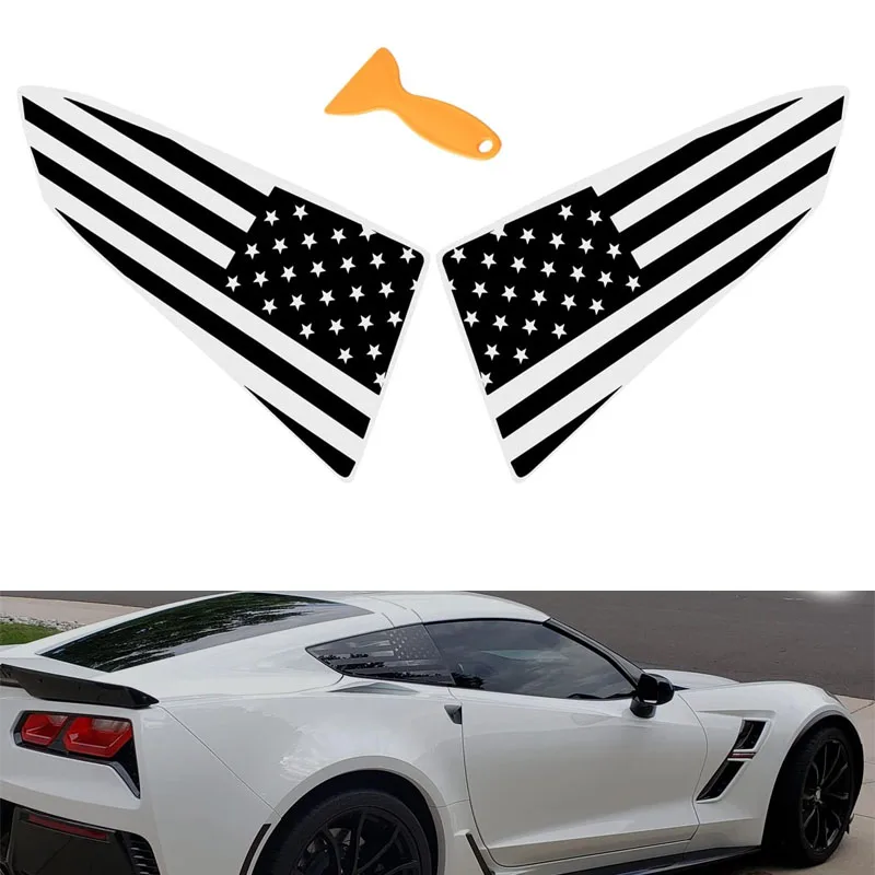 ESUYA Both Side American Flag Window Decals Fits for C7 Corvette 2014-2019 - Black