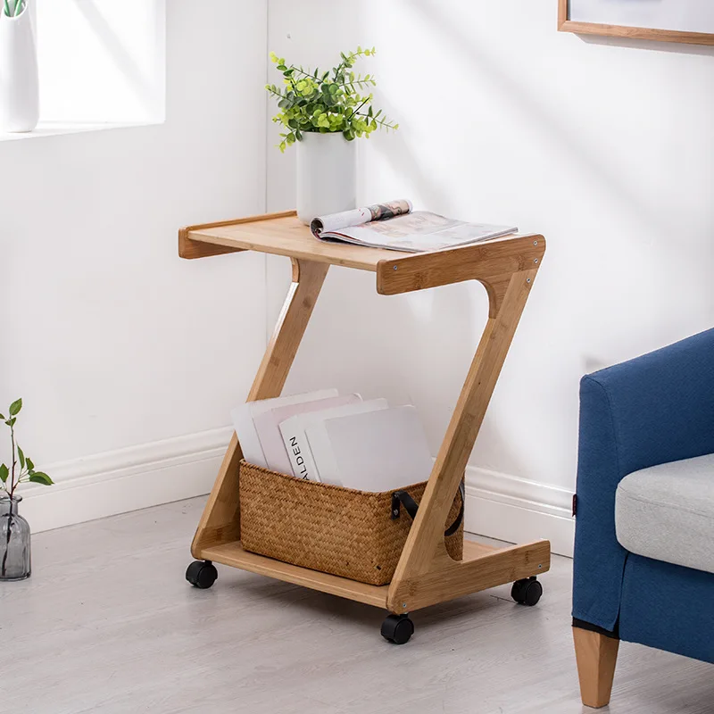 

Simple bamboo and wood living room small table, mobile sofa edge table, coffee table, coffee table, pulley corner table