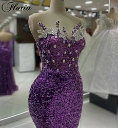 Simple Purple Cocktail Dresses With Crystals Sleeveless Mermaid Birthday Dresses Vestidos De Cóctel Wedding Party Dresses