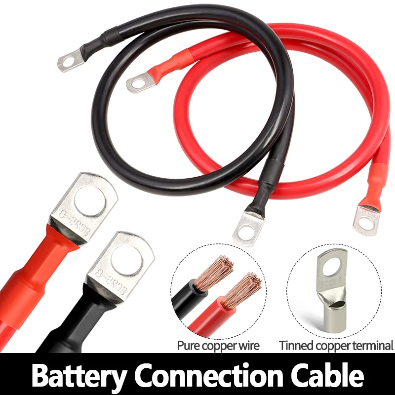 Battery Inverter Cable Set with M8 Lugs 4 6 8 AWG 20-100cm Copper PVC Insulated for Solar System UPS RV Car Power Connect Wire