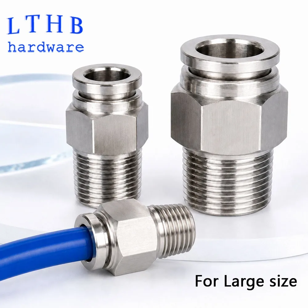 304 Stainless Steel Pneumatic Push-in Fittings 12mm 14mm 16mm Tube Straight Elbow Male Thread 1/2 3/8 Air Hose Quick Connector