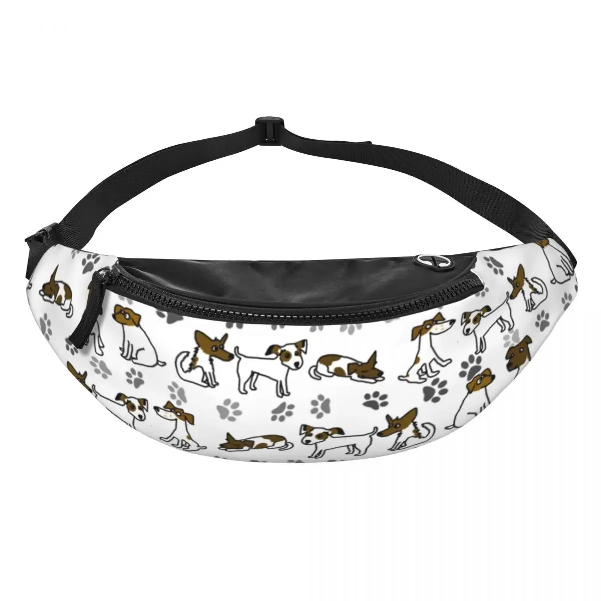 Casual Jack e Terrier Pattern Fanny Pack para mulheres e homens, bolsa de cintura crossbody para caminhadas, bolsa de dinheiro para cães, desenhos animados