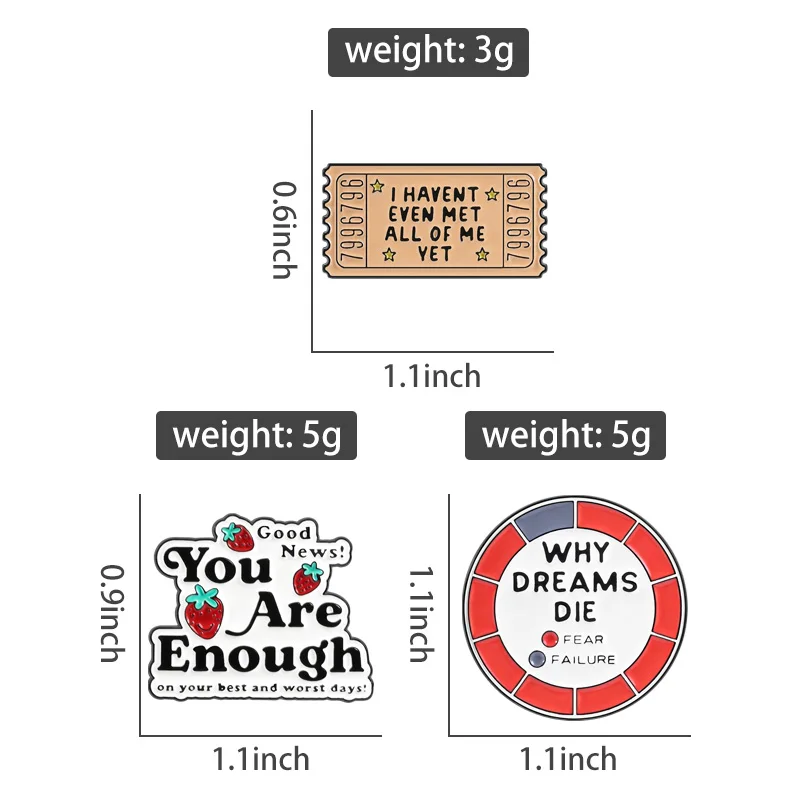 Motivational Phrases Enamel Pins Cartoon You Are Enough on Your Best and Worst Days Brooch Lapel Badge Jewelry Gift for Friends