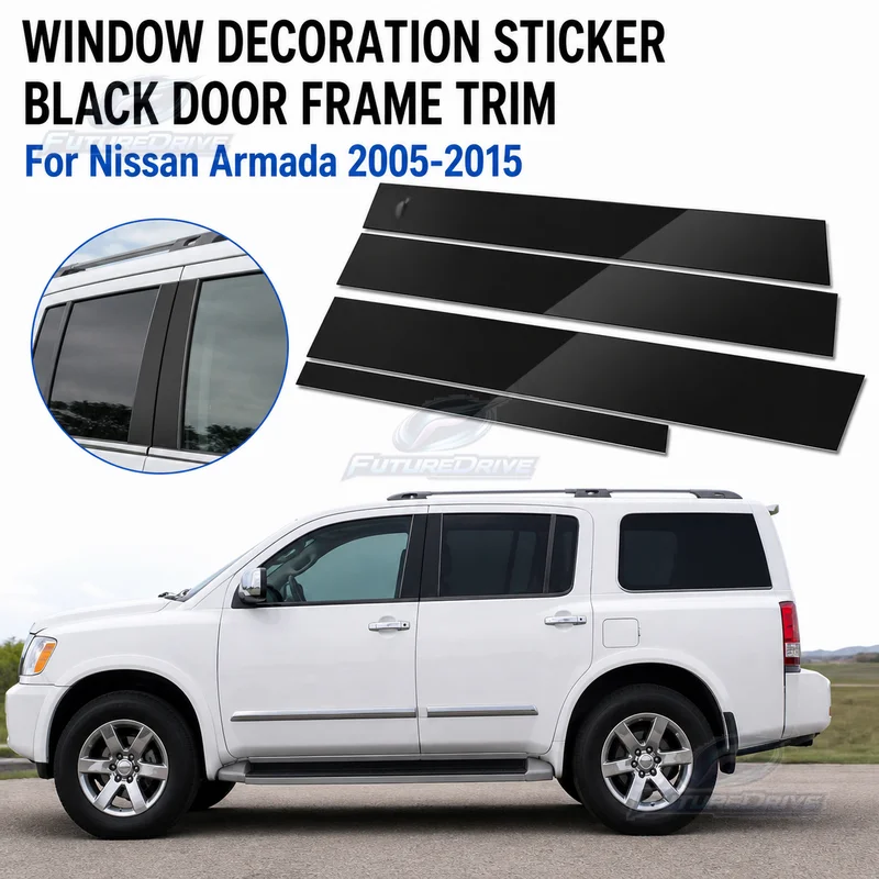 For Nissan Armada 2005-2015 Window Decoration Sticker Black Door Frame Trim Middle Pillar Accent Interior Exterior Accessories