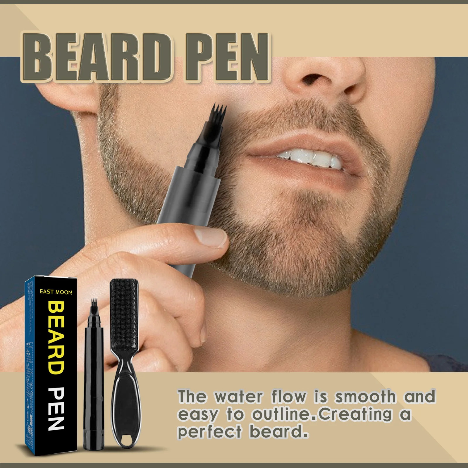 Beard Filler Pen Kit Waterproof Four Prong Beard Filler Pencil With Beard Brush Male Moustache Repair Shaping Coloring Pen image 3
